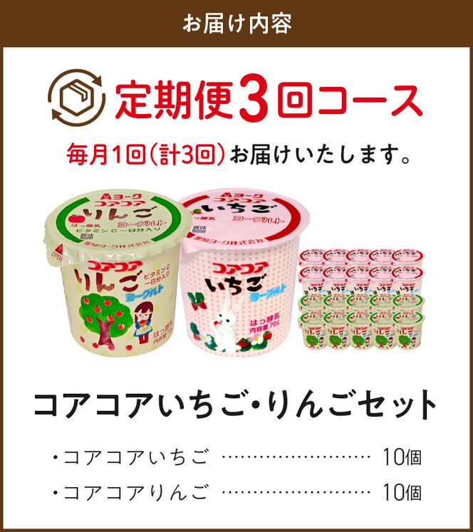 【3ヶ月定期便】愛知ヨーク　コアコアいちご・コアコアりんご　20個入［108A07-T］ヨーグルト コアコアいちご コアコアりんご 20個入  愛知ヨーク 定期便 セット カップヨーグルト 朝食