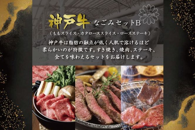 神戸牛なごみセットB（4kg）  [肉 牛肉 神戸牛 最高級肉 神戸ビーフ 神戸肉 但馬牛 もも スライス すき焼き 肩ロース ロース ステーキ 焼肉 食べ比べ お取り寄せ 加東市 兵庫県]