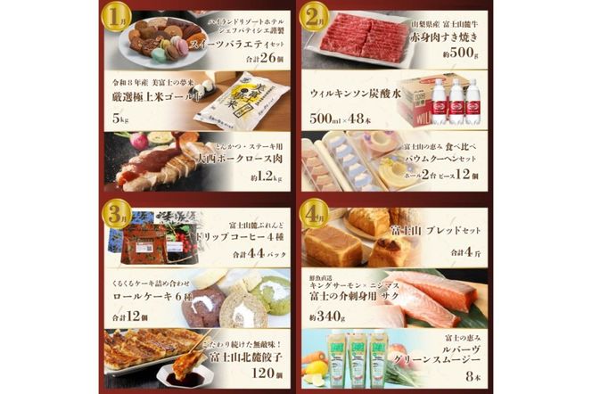 【厳選特産品が毎月届く】 富士吉田プレミアム定期便（松） 米 肉 ハンバーグ 刺身 ビール コーヒー 炭酸水 フルーツ スイーツ 山梨 富士吉田