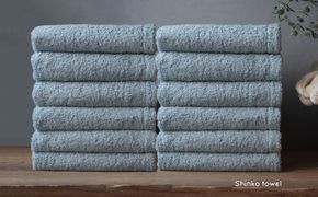 G3496 【TVで紹介！】おぅ！え～やん フェイスタオル（ブルー）12枚【泉州タオル 国産 吸水 普段使い 無地 シンプル 日用品 家族 ファミリー】 