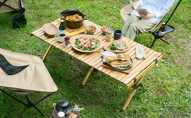 アウトドアテーブル 幅 約120cm HUGEL ウッドロールテーブル WRT-120 折り畳み 折りたたみ キャンプ アウトドア 工具不要 ロール コンパクト収納 アイリスオーヤマ アウトドアグッズ 