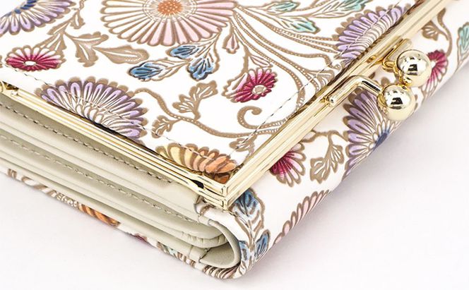 【文庫屋大関】三つ折りミニ財布　更紗菊【皮革工芸品】 ファッション 小物 民芸品 お札 カード 小銭 手のひらサイズ コンパクト 大人かわいい 牛革 手作り 国産 