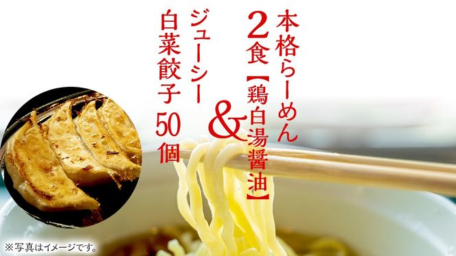 本格らーめん 2食 （ 鶏白湯醤油 ）＆ ジューシー白菜餃子 50個 ラーメン 本格 醤油 餃子 白菜 冷凍 ふるさと納税  [BF006ya]