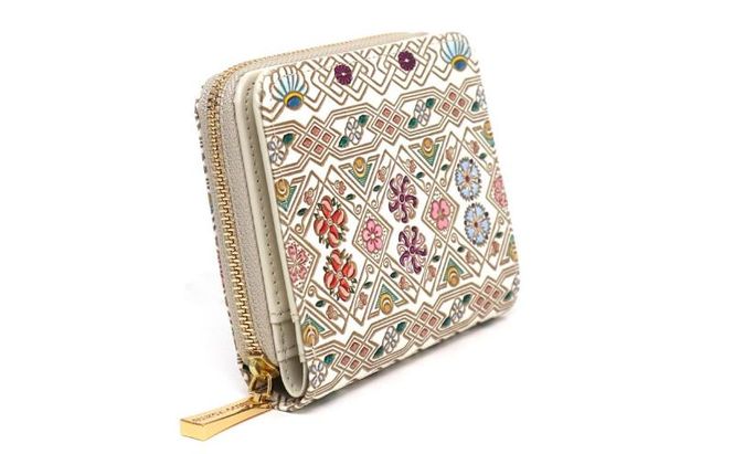 【文庫屋大関】二つ折りファスナーミニ財布 花菱【皮革工芸品】財布 二つ折り 小物 お札 カード 小銭 コンパクト 牛革 手作り 日本製 墨田区 東京都