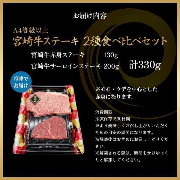 【A4等級以上】宮崎牛ステーキ2種（赤身・サーロイン）食べ比べセット 黒毛和牛 牛肉 赤身 霜降り 内閣総理大臣賞4大会連続受賞