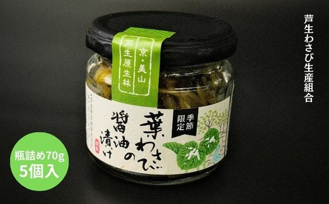 葉わさびの醤油漬け 瓶詰 5個 セット 詰め合わせ 葉わさび 醤油漬け わさび ワサビ ご飯のお供 山菜 おつまみ つまみ 漬物 漬け物 京都 