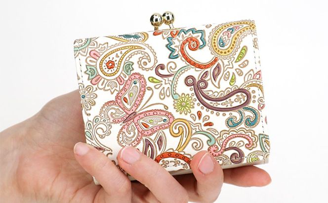 【文庫屋大関】三つ折りミニ財布　ペイズリー【皮革工芸品】 ファッション 小物 民芸品 お札 カード 小銭 手のひらサイズ コンパクト 大人かわいい 牛革 手作り 国産 