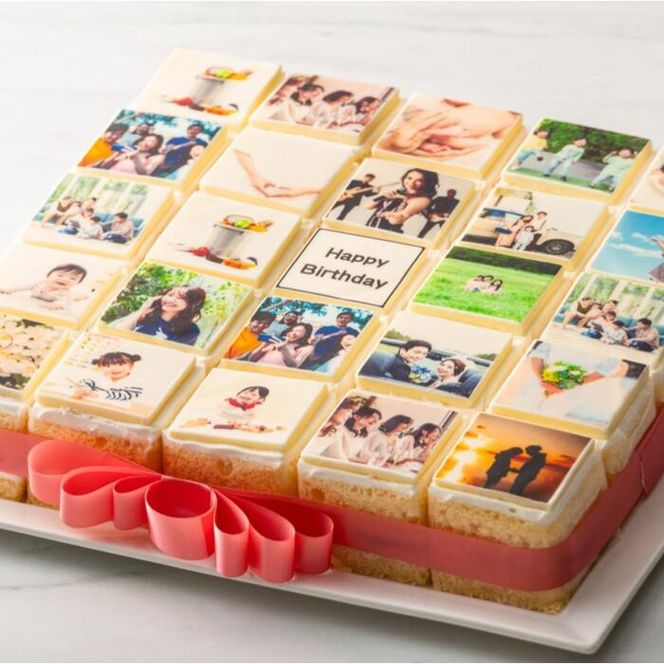 【スイーツ】お気に入りの写真をホワイトチョコにプリント！オリジナルの美味しいケーキを。 25ピース アルバムケーキ-[G712]
