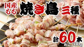 1本45g！合計約2700g！大満足の 国産鶏 焼き鳥 モモ3種60本 セット （各20本入り） 焼鳥 鶏肉 おかず おつまみ [AI10-NT]