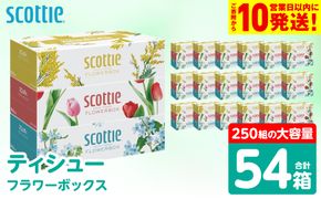 【スコッティ】 ティシュー フラワーボックス 250組 54箱 ティッシュ 日用品 生活必需品 防災備蓄 ストック 備蓄 新生活 防災 消耗品 生活用品 日用消耗品 箱ティッシュ