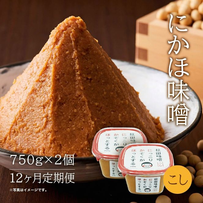 定期便 全12回 こし味噌 キッコーナン 10割麹「秋田にかほみそ」1.5kg（750g×2）秋田県産大豆100％・あきたこまち米100％【 みそ 味噌  米味噌 小分け カップ 麹 調味料 秋田香酵母 あきたこまち 秋田県 にかほ 】