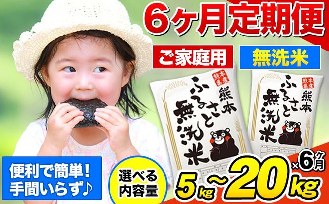 【6ヶ月定期便】無洗米 訳あり 熊本ふるさと無洗米 選べる内容量  5kg 10kg 15kg 20kg《お申込み翌月から出荷》 熊本県産 無洗米 精米 御船町 計6回お届け 以上 米 コメ 無洗米 ヒノヒカリ 使用 訳あり おこめ お米 熊本 ふるさと無洗米---mifune_lcl_946_mo6---