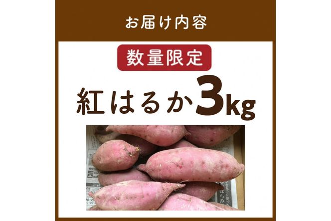 【数量限定50】農家直送 令和7年産　さつまいも3kgセット　芋 甘い ホクホク デザート 国産 紅はるか べにはるか サツマイモ さつま芋 薩摩芋 やきいも 焼芋 焼き芋 焼きいも 旬 土付き 栽培期間中 無農薬 有機肥料 農家応援 送料無料　SJ00008