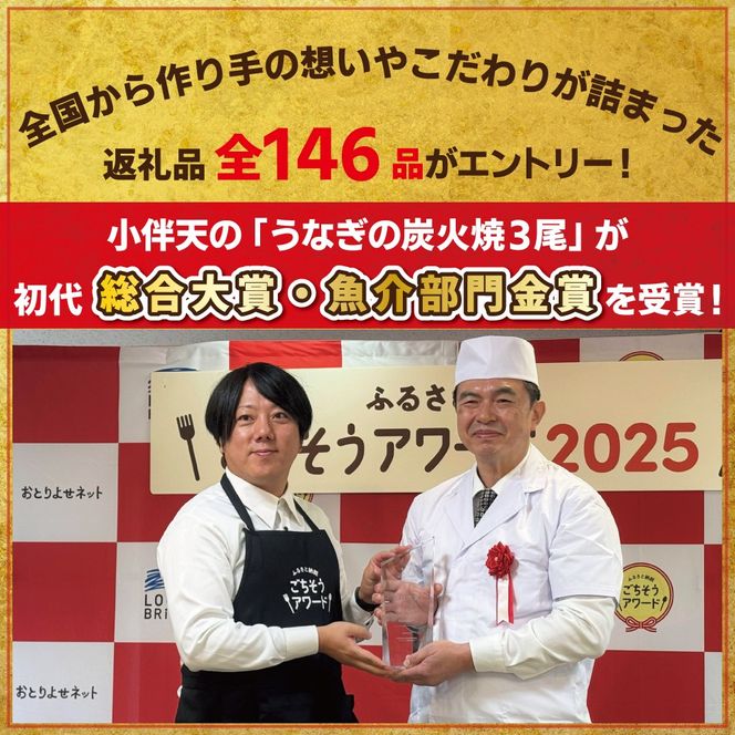 【ふるさと納税 ごちそうアワード2025 総合大賞】創業大正九年　三河一色産うなぎの炭火焼　3尾　日本料理 国産 うなぎ 鰻 ウナギ たれ ギフト 贈り物 ご褒美 簡単調理 冷蔵 蒲焼き うな重 ひつまぶし 人気 高リピート 小伴天 ESSEふるさとグランプリ金賞 H007-101