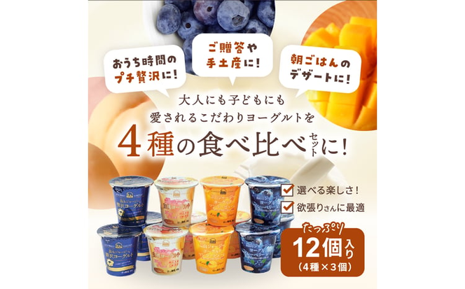 【6カ月定期便】 蒜山ジャージーデザートヨーグルト12個セット（4種類×３個） 詰め合わせ 乳製品 贅沢ヨーグルト スイーツ 白桃 マンゴー ブルーベリー 食べ比べ プレゼント 蒜山酪農 真庭 岡山 ジャージー 牛乳 【hiru-tkb015】