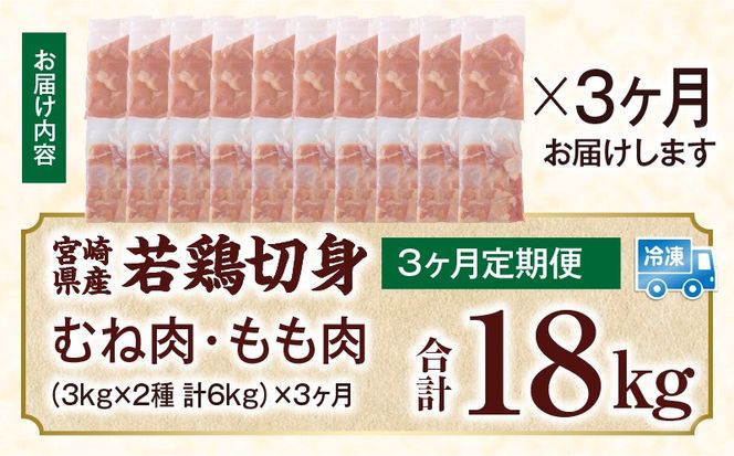 宮崎県産 若鶏切身 むね肉&もも肉 6kg（各300g×10袋）【3か月定期便】