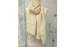 ito to iro 手染め・手織り仕上げ　「ストール」パープル×クリームイエロー太ストライプ ファッション小物 