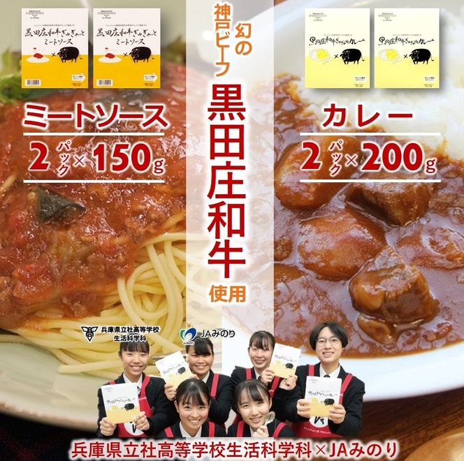 《ビーフカレー＆ミートソース各2食》黒田庄和牛ぎゅぎゅっとセット（tokusan-67）