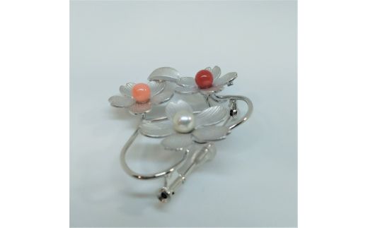 90-08伊勢志摩あこや本真珠ブローチ(さくら)SV製