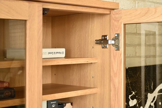 ビルネ 70 キャビネット NA【ナチュラル 完成品 真鍮 木製 収納家具 高級感 ガラス扉】(H062384)