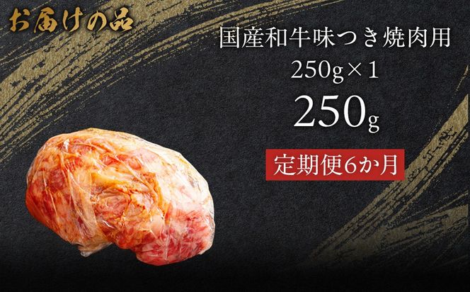 【6か月定期便】国産和牛味つき焼肉用 250g (250g×1)  MROBM007