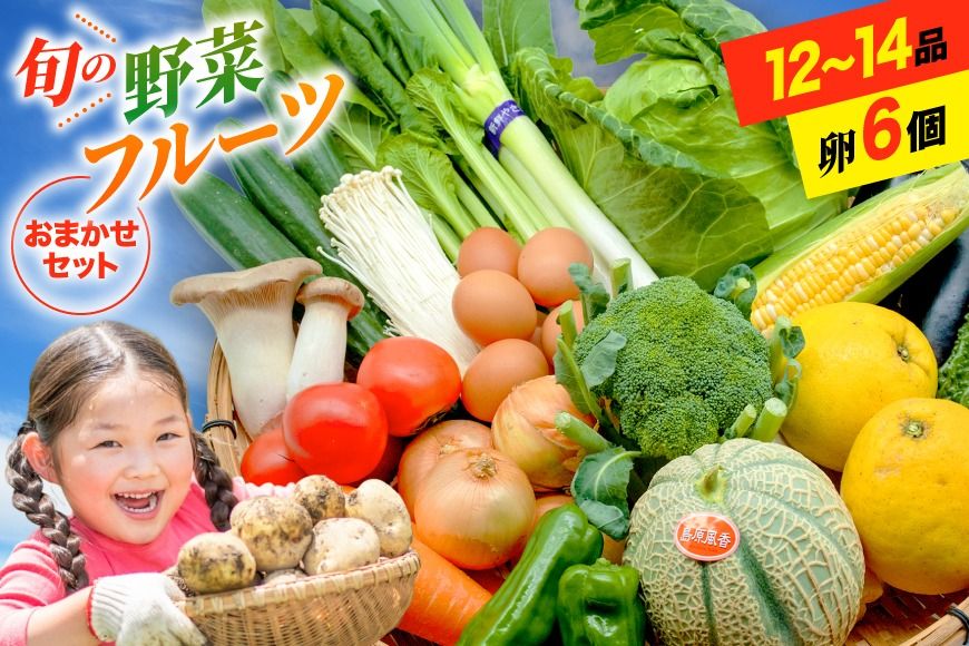 [CF01]BE236 旬の野菜・フルーツ (12〜14品目)・卵 (6個) おまかせ セット[ 野菜 果物 卵 やさい くだもの 果物 タマゴ たまご 詰め合わせ フードショップ江戸屋 長崎県 島原市 ]