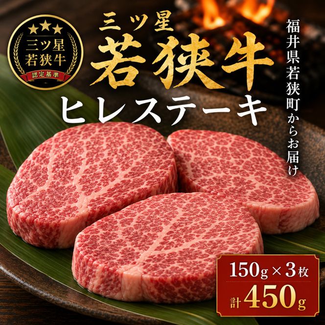 三ツ星 若狭牛 ヒレ ステーキ 3枚 高島屋 選定品 黒毛和牛 和牛 ヒレ肉 フィレ フィレ肉 ステーキ肉 ブランド牛 牛肉 牛 肉 お肉 ビーフ 焼肉 焼き肉 BBQ バーベキュー 冷凍 冷凍配送 福井県 福井 若狭町 若狭