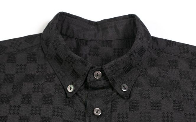 サマーシャツ（ブラック / メンズ）琉球織物 両面浮花織 ファッション フォーマル カジュアル 冠婚葬祭 / 沖縄市 FABRIC SHOP MINAMI[BCCS009]