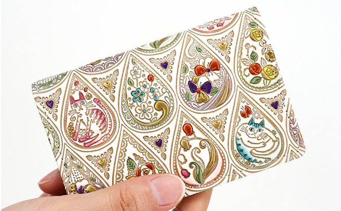 パスケース 花と猫 ミックス 文庫屋大関 名刺入れ カードホルダー 名刺ケース 名刺ホルダー カード入れ 定期入れ 定期ケース 小物 革小物 革製品 革 民芸品 猫 猫グッズ 日本製 東京 東京都 墨田区　お届け：発送可能時期より順次配送