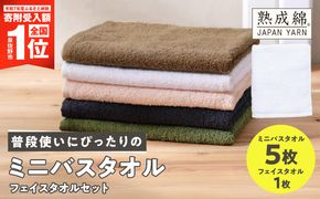 G5321 【期間限定】普段使いにぴったり ミニバスタオル 5枚 フェイスタオル 1枚 セット【スピード発送 泉州タオル 国産 吸水 たおる 普段使い 無地 シンプル 日用品 家族 ファミリー】