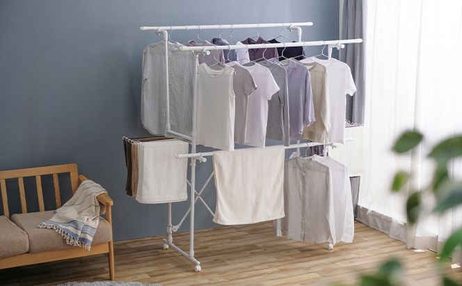 組み立て簡単たっぷりスタイル物干しKTM-2018STホワイト 室内 室内干し アイリスオーヤマ 