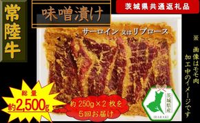 169-26-024　【5か月定期便】【常陸牛】常陸牛の味噌漬け（サーロイン又はリブロース）約500g【定期便】計5回 総量約2,500g（茨城県共通返礼品）【常陸牛　茨城県産　日立市】