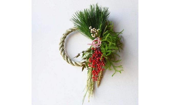 【年内発送】迎春 お正月 しめ縄 しめ飾り 玄関飾り ドライフラワー&生花 リース 紅白稲穂 生花からドライフラワーへ【 年内配送 先行予約 年末年始 正月 送料無料 門真市 】 272230_BG089