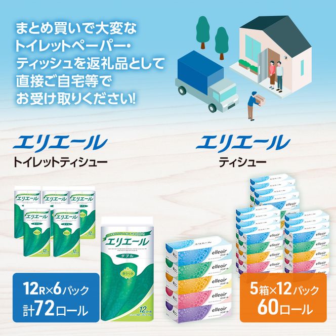 エリエール トイレットティシュー ボックスティシュー  2品別配送 セットA トイレットペーパー ティッシュ トイレ まとめ買い 防災 常備品 備蓄品 消耗品 備蓄 日用品 生活必需品 送料無料 定番 北海道 赤平市 