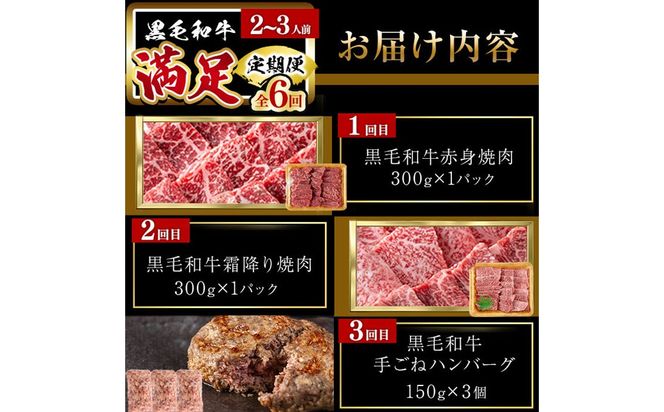 【定期便全6回】＜A4・A5等級＞黒毛和牛堪能〈満足〉定期便（2～3人分）総重量1.95kg t0069-001