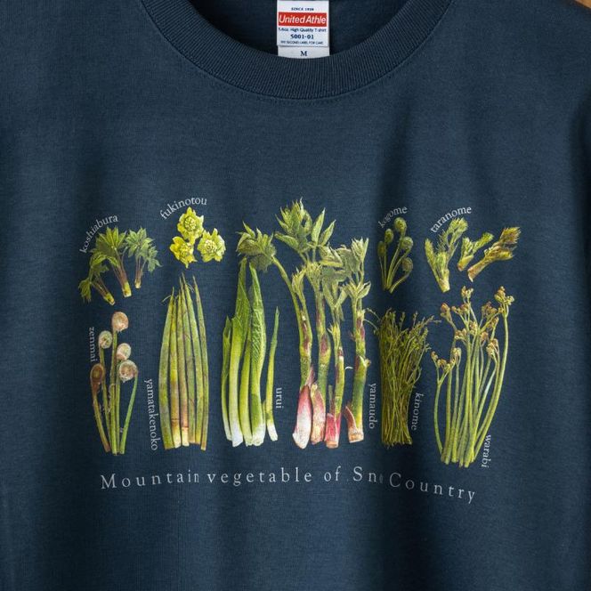 世界で唯一!着る山菜!!【山菜図鑑Tシャツ・インディゴ】 半袖 ファッション メンズ レディース 洋服 新潟 