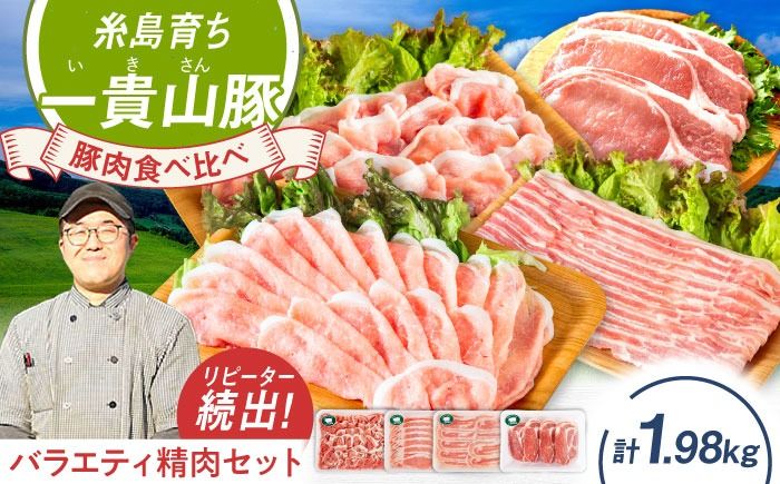 一貴山豚 精肉バラエティセット 計1980g 糸島市 / いきさん牧場 豚肉 冷凍[AGB065] 豚肉 豚 ブランド豚 一貴山豚 ポーク