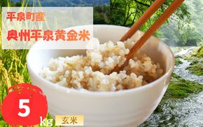 【先行予約受付中！】令和8年産 11月以降順次発送！ 平泉町産 奥州平泉黄金米 玄米5kg / こめ コメ 米 お米 おこめ 玄米 ご飯 ごはん ライス 山水【aoki015A】