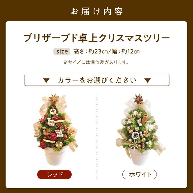 プリザーブド卓上クリスマスツリー 選べる カラー レッド ホワイト クリスマス インテリア クリスマス雑貨 小型ツリー リビング 子ども部屋 カウンター 玄関 ミニツリー プリザーブドフラワー 愛知県 小牧市 送料無料 ［133O18-SKU］ 