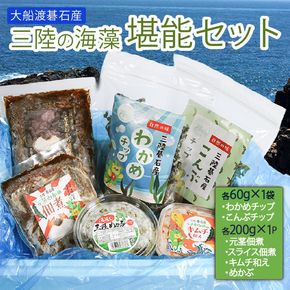 三陸の海藻 堪能セット 6種 ( わかめチップ こんぶチップ 元茎わかめ佃煮 元茎わかめスライス佃煮 茎わかめのキムチ和え きざみめかぶ ) 小分け メカブ 海藻 三陸産 岩手県 大船渡市 [saitou013]