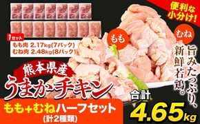 うまかチキン もも+むねハーフセット(計2種類) 15パック 合計4.65kg《30日以内に出荷予定(土日祝除く)》ふるさと納税 肉 とり とり肉 とりむね 鳥もも肉 小分けバック 鳥 とりもも 冷凍 定期 大容量 もも肉 簡易包装 鶏肉 熊本---hkw_lcl_578_15p---