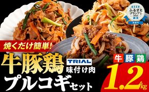 プルコギ 味付け肉 牛肉 豚肉 鶏肉 食べ比べ 詰め合わせ 冷凍 味付き 小分け 真空パック 焼肉 お試しセット 1.2kg 惣菜 おかず 時短 焼くだけ 簡単調理 韓国料理 お弁当