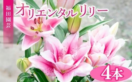 ユリ オリエンタルリリー 4本セット 花束 贈り物 ギフト プレゼント 誕生日 母の日 父の日 敬老の日 記念日 お祝い 結婚式 ウェディング ブーケ 華やか 大輪 香り 優雅 エレガント つぼみ ピンク 白 高級 切り花 福田園芸 花好き こだわり 栽培 メッセージカード ラッピング 安芸市 高知県