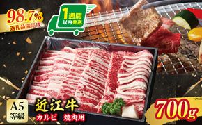 【1週間以内発送】A5等級　未経産雌限定　近江牛カルビ焼肉　700g【FO08W】