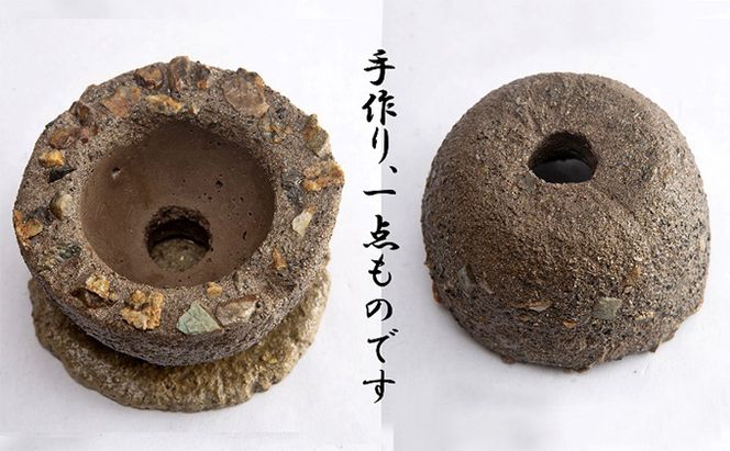 三川作りの鉢（底穴有） 植木鉢 インテリア 雑貨 川砂 岐阜の銘石 岐阜チャート 石土器風 素朴な鉢 ガーデニング 