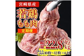 【定期便・全6回】宮崎県産若鶏もも肉(総量22.8kg以上・鶏もも一枚肉250～350g×10～12枚×6回) お肉 鳥肉 とり肉 鶏肉 若鶏 もも肉 国産 宮崎県産 唐揚げ から揚げ からあげ 冷凍 便利 【南九フーズ】【NK-23】