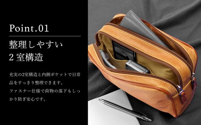Ａハワード　天Ｗファスナー手付ポーチ（25815-10） キャメル