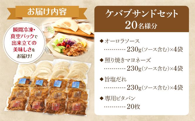 ケバブサンド セット 約20名分 （ケバブチキンステーキ 230g×12食 ピタパン×20枚） 肉料理 鶏肉 温めるだけ 惣菜 お手軽 簡単 ギフト 贈り物 ホームパーティー 304018_AG43