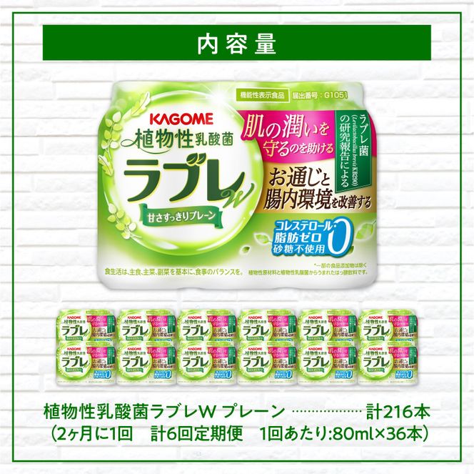 【2ヶ月に1回　計6回定期便】植物性乳酸菌ラブレW　プレーン36本（計216本） [052S04-T]