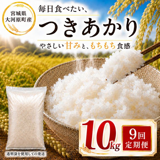 つきあかり 定期便 9回/10kg（5kg×2袋） 令和8年産 新米 ブランド米 白米 精米 【小分け】 宮城県大河原町産